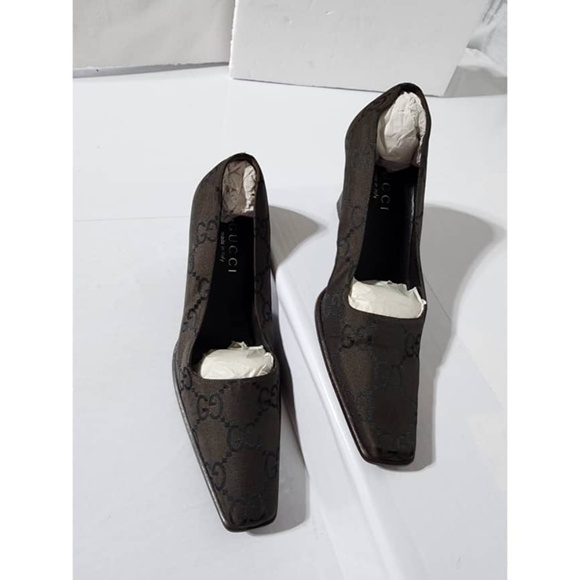 Authentic Gucci Vintage GG Square Toe Pumps Thick Heels Brown Size 36C - Picture 10 of 15